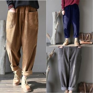Women Fashion Corduroy Loose Trousers Comfortable